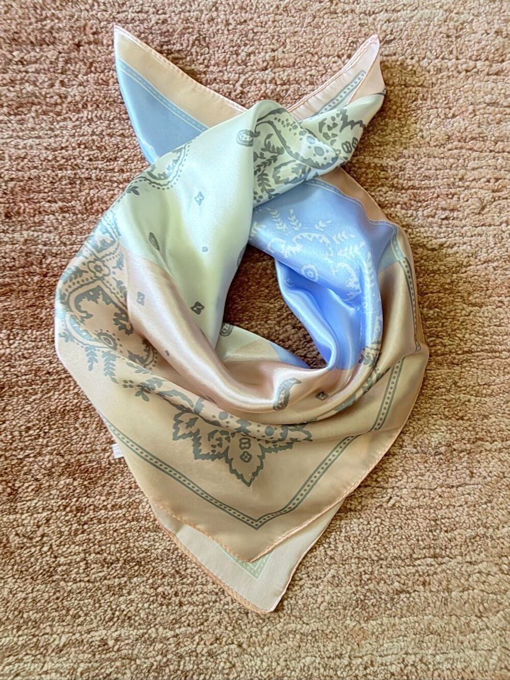 Pastel Silk Blend Paisley Bandana Square Scarf 22 x 22